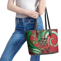 Mele Kalikimaka Hawaii Leather Tote Bag Mongoose Santa With Ohia Lehua LT14 - Polynesian Pride