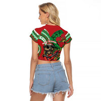 Mele Kalikimaka Hawaii Raglan Cropped T Shirt Mongoose Santa With Ohia Lehua LT14 - Polynesian Pride