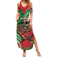 Mele Kalikimaka Hawaii Summer Maxi Dress Mongoose Santa With Ohia Lehua LT14 Women Red - Polynesian Pride