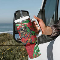 Mele Kalikimaka Hawaii Tumbler With Handle Mongoose Santa With Ohia Lehua