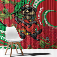 Mele Kalikimaka Hawaii Window Curtain Mongoose Santa With Ohia Lehua LT14 - Polynesian Pride