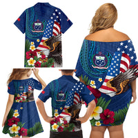 United States And Samoa Family Matching Off Shoulder Short Dress and Hawaiian Shirt USA Flag Eagle Mix Samoan Coat Of Arms LT14 - Polynesian Pride