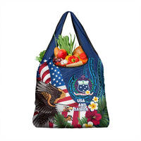 United States And Samoa Grocery Bag USA Flag Eagle Mix Samoan Coat Of Arms LT14 1-pack One Size Blue - Polynesian Pride
