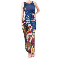 United States And Samoa Tank Maxi Dress USA Flag Eagle Mix Samoan Coat Of Arms LT14 Women Blue - Polynesian Pride
