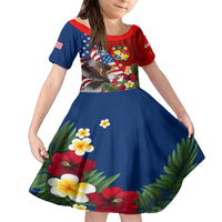 United States And Tonga Family Matching Long Sleeve Bodycon Dress and Hawaiian Shirt USA Flag Eagle Mix Tongan Coat Of Arms Ngatu Pattern LT14 Daughter's Dress Blue - Polynesian Pride