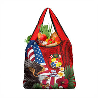 United States And Tonga Grocery Bag USA Flag Eagle Mix Tongan Coat Of Arms Ngatu Pattern LT14 1-pack One Size Blue - Polynesian Pride