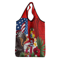 United States And Tonga Grocery Bag USA Flag Eagle Mix Tongan Coat Of Arms Ngatu Pattern LT14 - Polynesian Pride