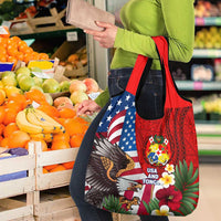 United States And Tonga Grocery Bag USA Flag Eagle Mix Tongan Coat Of Arms Ngatu Pattern LT14 - Polynesian Pride