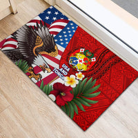 United States And Tonga Rubber Doormat USA Flag Eagle Mix Tongan Coat Of Arms Ngatu Pattern LT14 - Polynesian Pride