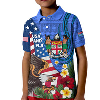 United States And Fiji Kid Polo Shirt USA Flag Eagle Mix Fijian Coat Of Arms Tapa Pattern LT14 Kid Blue - Polynesian Pride