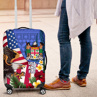 United States And Fiji Luggage Cover USA Flag Eagle Mix Fijian Coat Of Arms Tapa Pattern LT14 Blue - Polynesian Pride