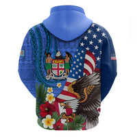 United States And Fiji Zip Hoodie USA Flag Eagle Mix Fijian Coat Of Arms Tapa Pattern LT14 - Polynesian Pride