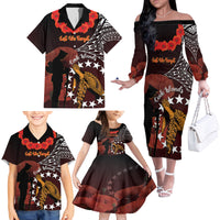 Cook Islands ANZAC Day Family Matching Off Shoulder Long Sleeve Dress and Hawaiian Shirt Poppies With Sea Turtle LT14 - Polynesian Pride