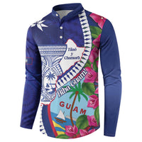 Biba Guam Liberation Day Button Sweatshirt Tano y Chamoru Latte Stone Blue