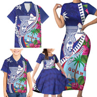 Biba Guam Liberation Day Family Matching Short Sleeve Bodycon Dress and Hawaiian Shirt Tano y Chamoru Latte Stone Blue