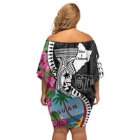 Biba Guam Liberation Day Family Matching Off Shoulder Short Dress and Hawaiian Shirt Tano y Chamoru Latte Stone Black