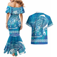 Kuri Dog Waka New Zealand Matariki Couples Matching Mermaid Dress and Hawaiian Shirt Ocean Sharks Maori Tattoo