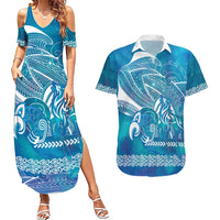 Kuri Dog Waka New Zealand Matariki Couples Matching Summer Maxi Dress and Hawaiian Shirt Ocean Sharks Maori Tattoo