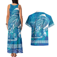 Kuri Dog Waka New Zealand Matariki Couples Matching Tank Maxi Dress and Hawaiian Shirt Ocean Sharks Maori Tattoo