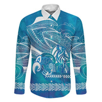 Kuri Dog Waka New Zealand Matariki Family Matching Off Shoulder Maxi Dress and Hawaiian Shirt Ocean Sharks Maori Tattoo