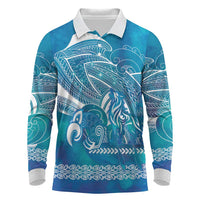 Kuri Dog Waka New Zealand Matariki Long Sleeve Polo Shirt Ocean Sharks Maori Tattoo