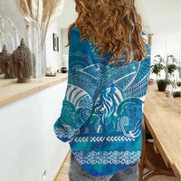 Kuri Dog Waka New Zealand Matariki Women Casual Shirt Ocean Sharks Maori Tattoo