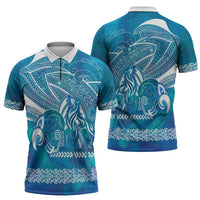 Kuri Dog Waka New Zealand Matariki Zipper Polo Shirt Ocean Sharks Maori Tattoo LT14 - Polynesian Pride
