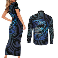 Tuna Eel New Zealand Matariki Couples Matching Short Sleeve Bodycon Dress and Long Sleeve Button Shirt He Piko He Taniwha Maori Pattern