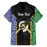 Personalised South Sea Islanders National Recognition Day Family Matching Off Shoulder Short Dress and Hawaiian Shirt Australia Aboriginal Vanuatu Pig Tusk
