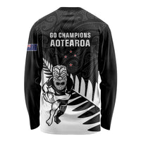 New Zealand Silver Fern Rugby Long Sleeve Shirt All Black Go Champions Maori Pattern LT14