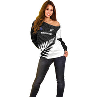 New Zealand Silver Fern Rugby Off Shoulder Sweater All Black Go Champions Maori Pattern LT14