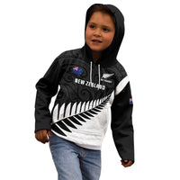 Personalised New Zealand Silver Fern Rugby Kid Hoodie All Black Go Champions Maori Pattern LT14