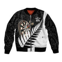 Personalised New Zealand Darts Bomber Jacket Silver Fern Aotearoa Maori Pattern - Polynesian Pride