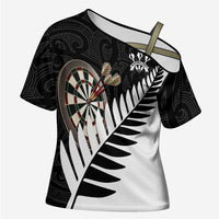 Personalised New Zealand Darts Cross Shoulder Shirt Silver Fern Aotearoa Maori Pattern - Polynesian Pride