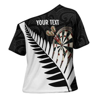 Personalised New Zealand Darts Cross Shoulder Shirt Silver Fern Aotearoa Maori Pattern - Polynesian Pride