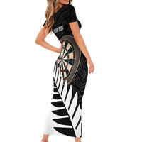 Personalised New Zealand Darts Family Matching Short Sleeve Bodycon Dress and Hawaiian Shirt Silver Fern Aotearoa Maori Pattern - Polynesian Pride