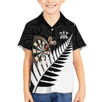 Personalised New Zealand Darts Family Matching Short Sleeve Bodycon Dress and Hawaiian Shirt Silver Fern Aotearoa Maori Pattern - Polynesian Pride
