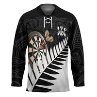 Personalised New Zealand Darts Hockey Jersey Silver Fern Aotearoa Maori Pattern LT14 Unisex Black - Polynesian Pride