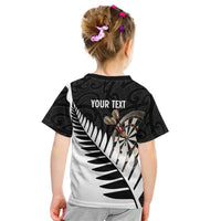 Personalised New Zealand Darts Kid T Shirt Silver Fern Aotearoa Maori Pattern - Polynesian Pride
