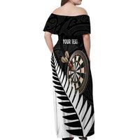 Personalised New Zealand Darts Off Shoulder Maxi Dress Silver Fern Aotearoa Maori Pattern - Polynesian Pride