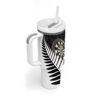 Personalised New Zealand Darts Tumbler With Handle Silver Fern Aotearoa Maori Pattern - Polynesian Pride