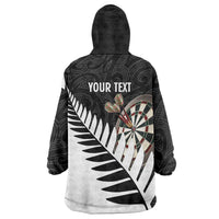 Personalised New Zealand Darts Wearable Blanket Hoodie Silver Fern Aotearoa Maori Pattern - Polynesian Pride