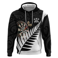 Personalised New Zealand Darts Zip Hoodie Silver Fern Aotearoa Maori Pattern - Polynesian Pride