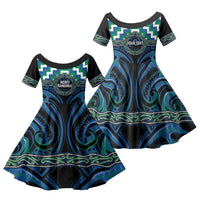 Aotearoa Ngati Ranginui Personalised Family Matching Puletasi and Hawaiian Shirt Maori Iwi Poutama Puhoro Tattoo LT14 Daughter's Dress Green - Polynesian Pride