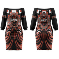 Aotearoa Tapuika Personalised Couples Matching Off The Shoulder Long Sleeve Dress and Hawaiian Shirt Maori Iwi Poutama Puhoro Tattoo LT14 - Polynesian Pride