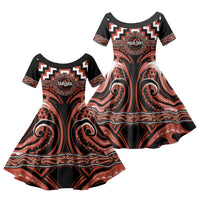 Aotearoa Tapuika Personalised Family Matching Off Shoulder Maxi Dress and Hawaiian Shirt Maori Iwi Poutama Puhoro Tattoo LT14 Daughter's Dress Red - Polynesian Pride