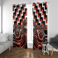 Aotearoa Tapuika Window Curtain Maori Iwi Poutama Puhoro Tattoo LT14 With Grommets Red - Polynesian Pride