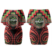 Aotearoa Ngati Maru Personalised Family Matching Off Shoulder Short Dress and Hawaiian Shirt Maori Iwi Poutama Puhoro Tattoo LT14 Mom's Dress Red - Polynesian Pride