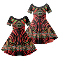 Aotearoa Ngati Maru Personalised Family Matching Summer Maxi Dress and Hawaiian Shirt Maori Iwi Poutama Puhoro Tattoo LT14 Daughter's Dress Red - Polynesian Pride