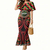 Aotearoa Ngati Maru Personalised Mermaid Dress Maori Iwi Poutama Puhoro Tattoo LT14 Women Red - Polynesian Pride